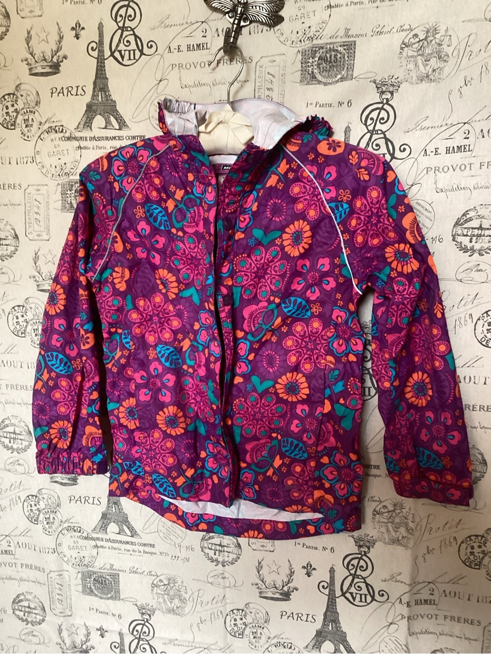 REI Kids Floral Rain Jacket - Purple, Pink, Teal, Orange
